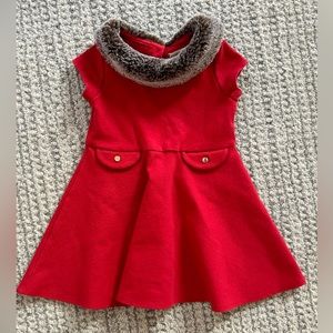 Hope and Henry Baby Girl Red Dress with faux fur collar.  Size 18-24 months